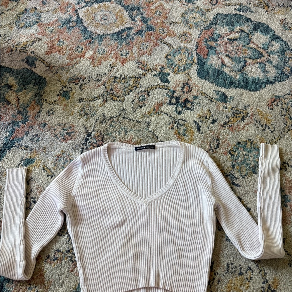 Brandy Melville V-Neck Ribbed Sweater - Cream